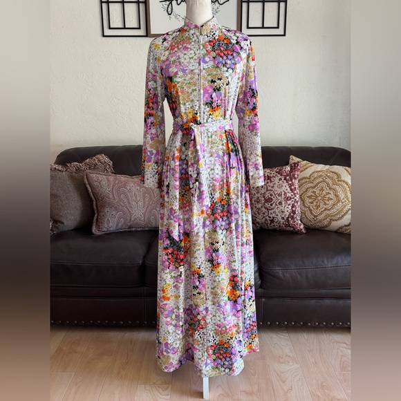 Christian Dior Loungewear Vintage Floral Print Dressing House Coat / Dress Sz M - Picture 4 of 14